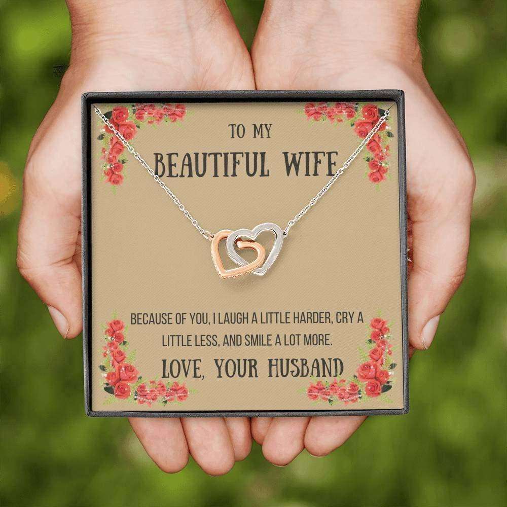 Wife Necklace, To My Wife Necklace Gift “ Because Of You “ Interlocking Hearts Necklace For Karwa Chauth Rakva