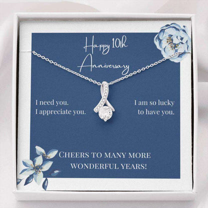 Wife Necklace, To My Wife Necklace Gift “ Happy 10Th Anniversary Cheers Sparkle Ribbon Necklace For Karwa Chauth Rakva