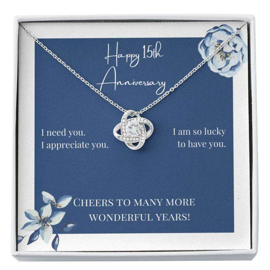 Wife Necklace, To My Wife Necklace Gift “ Happy 15Th Anniversary Cheers Love Knot Necklace For Karwa Chauth Rakva