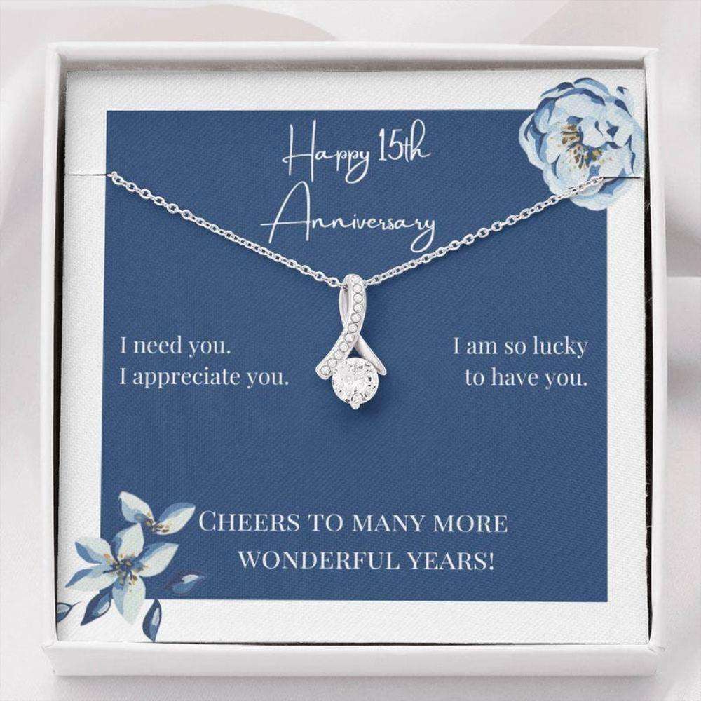 Wife Necklace, To My Wife Necklace Gift “ Happy 15Th Anniversary Cheers Sparkle Ribbon Necklace For Karwa Chauth Rakva