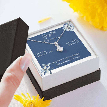 Wife Necklace, To My Wife Necklace Gift “ Happy 15Th Anniversary Cheers Sparkle Ribbon Necklace For Karwa Chauth Rakva