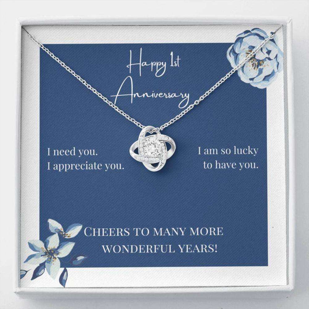 Wife Necklace, To My Wife Necklace Gift “ Happy 1St Anniversary Cheers Love Knot Necklace For Karwa Chauth Rakva