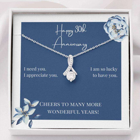 Wife Necklace, To My Wife Necklace Gift “ Happy 30Th Anniversary Cheers Sparkle Ribbon Necklace For Karwa Chauth Rakva