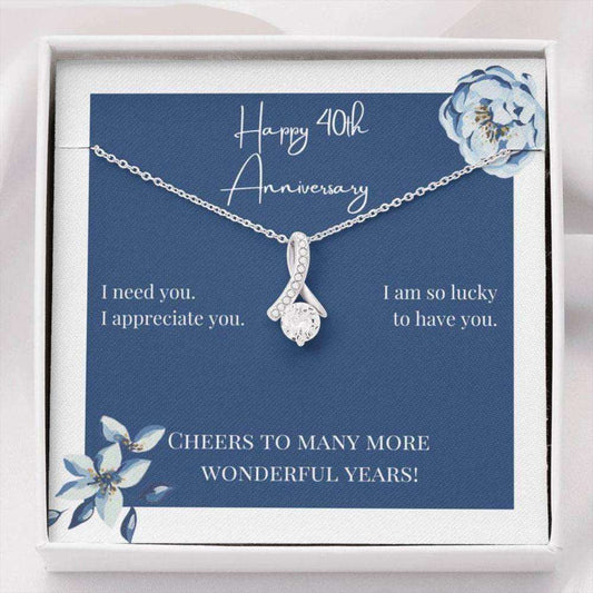 Wife Necklace, To My Wife Necklace Gift “ Happy 40Th Anniversary Cheers Sparkle Ribbon Necklace For Karwa Chauth Rakva