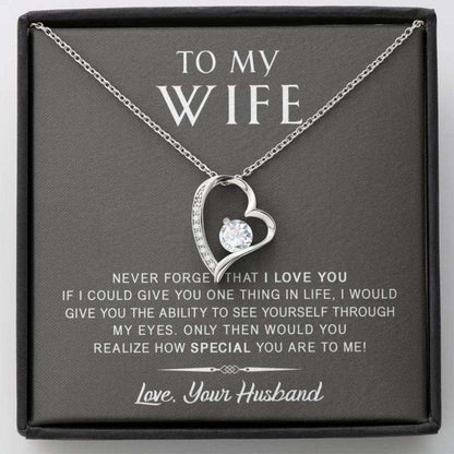 Wife Necklace, To My Wife Necklace Gift “ Never Forget That I Love You “ Anniversary, Birthday For Karwa Chauth Rakva