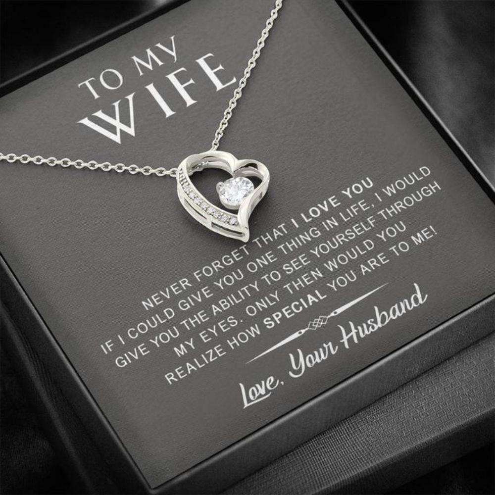 Wife Necklace, To My Wife Necklace Gift “ Never Forget That I Love You “ Anniversary, Birthday For Karwa Chauth Rakva