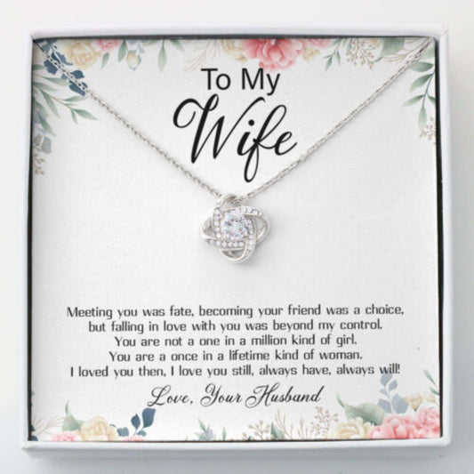 Wife Necklace, To My Wife Necklace, Husband To Wife Necklace, Gift For Wife With Message Card Gift Box, Love Knot For Karwa Chauth Rakva