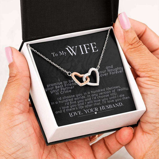 Wife Necklace, To My Wife Necklace Twin Hearts Pendant Wife Gift For Her, I Promise To Be! For Karwa Chauth Rakva