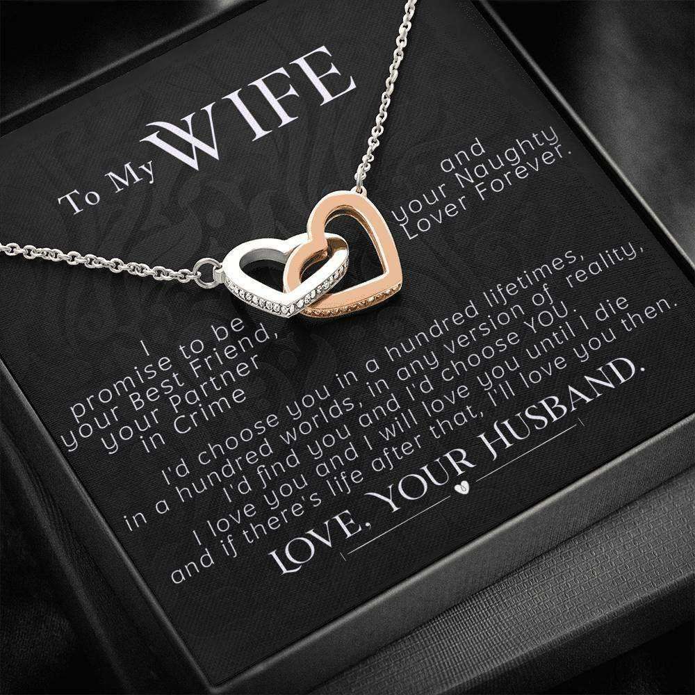 Wife Necklace, To My Wife Necklace Twin Hearts Pendant Wife Gift For Her, I Promise To Be! For Karwa Chauth Rakva