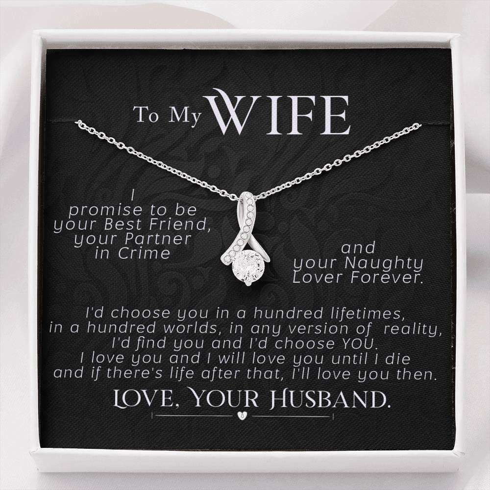 Wife Necklace, To My Wife Necklace Valentines Day Cz Wife Gift For Her, I Promise To Be For Karwa Chauth Rakva