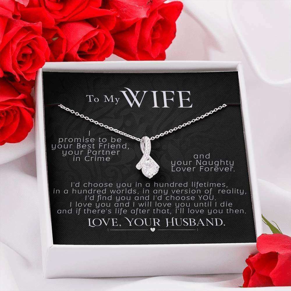 Wife Necklace, To My Wife Necklace Valentines Day Cz Wife Gift For Her, I Promise To Be For Karwa Chauth Rakva