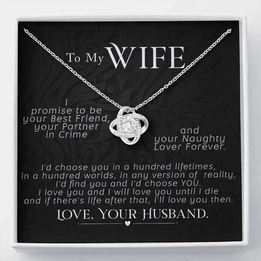 Wife Necklace, To My Wife Necklace, Valentines Day Love Knot Pendant Wife Gift, I Promise To Be For Karwa Chauth Rakva