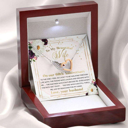 Wife Necklace, To My Wife On Our 60Th Anniversary Message Card Necklace Gift, 60 Years Wedding Anniversary For Karwa Chauth Rakva