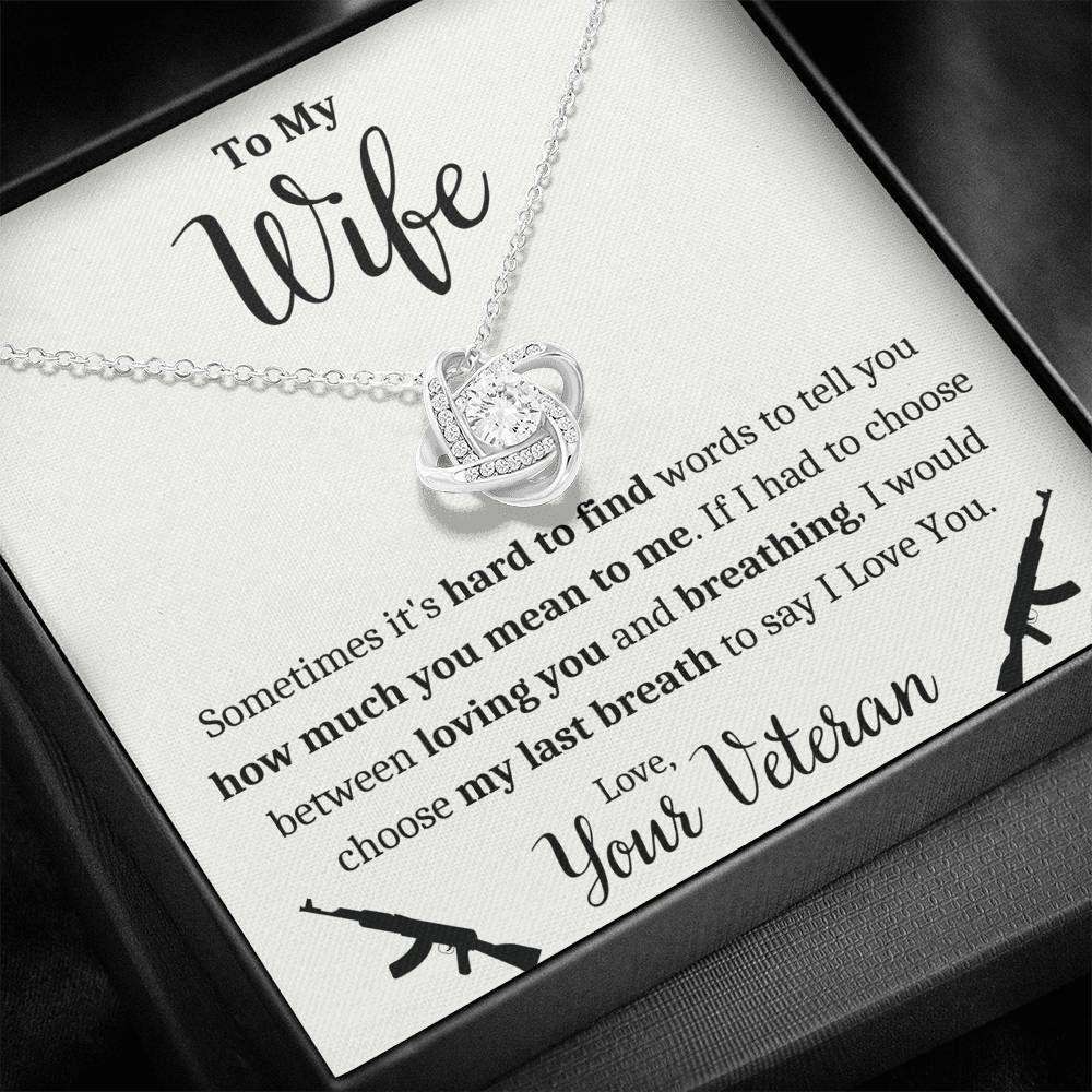 Wife Necklace, To My Wife Veteran “ Breathing Love Knot Necklace Gift For Karwa Chauth Rakva