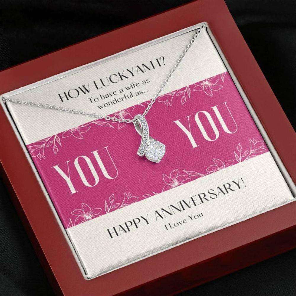 Wife Necklace, To Wife Necklace Gift “ Lucky Me Happy Anniversary Sparkle Ribbon Necklace For Karwa Chauth Rakva