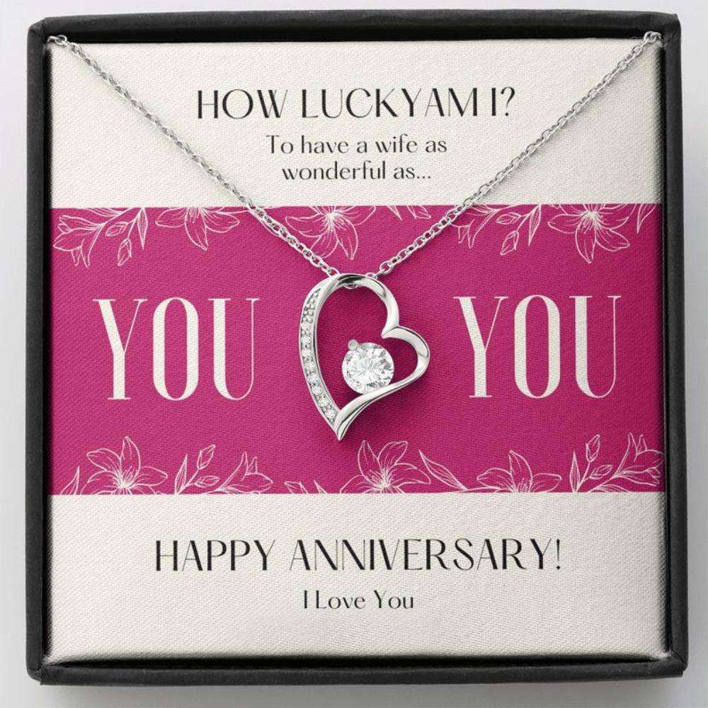 Wife Necklace, To Wife Necklace Gift “ Lucky Me Happy Anniversary Sparkling Heart Necklace For Karwa Chauth Rakva