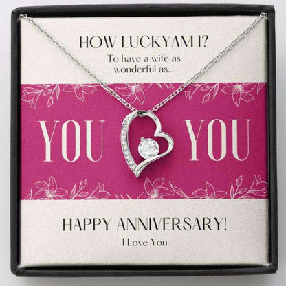 Wife Necklace, To Wife Necklace Gift “ Lucky Me Happy Anniversary Sparkling Heart Necklace For Karwa Chauth Rakva