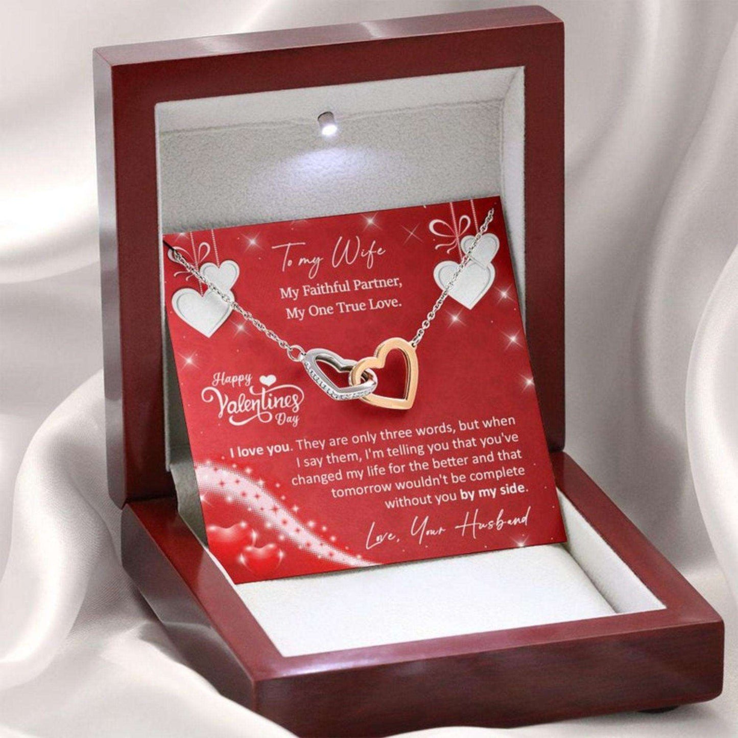 Wife Necklace, Valentine’S Day Necklace Gift With Message Card For Wife From Husband, To My Wife Necklace For Karwa Chauth Rakva