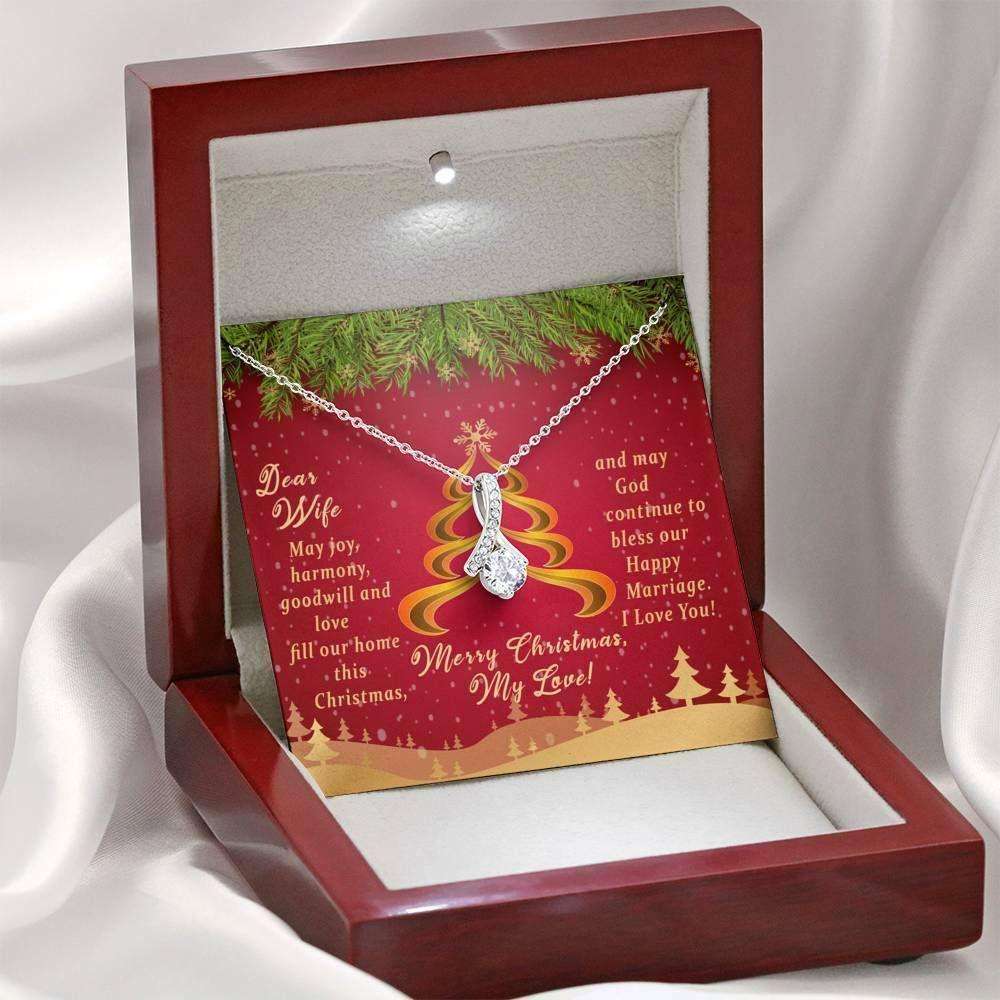 Wife Necklace, Wife Christmas Cubic Zirconia Necklace Jewelry Gift “ Merry Christmas My Love For Karwa Chauth Rakva