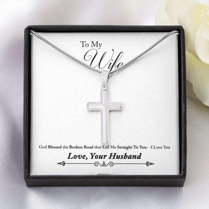 Wife Necklace, Wife Gift Cross Necklace Broken Road To Wife From Husband Faithful Cross Necklace For Karwa Chauth Rakva