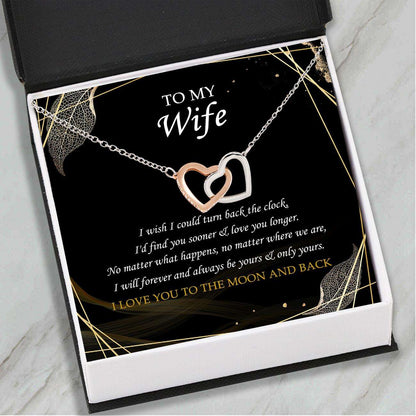 Wife Necklace, Wife Gifts “ Interlocking Hearts Necklace “ To My Wife From Husband “ Gift For Anniversary Birthday For Karwa Chauth Rakva