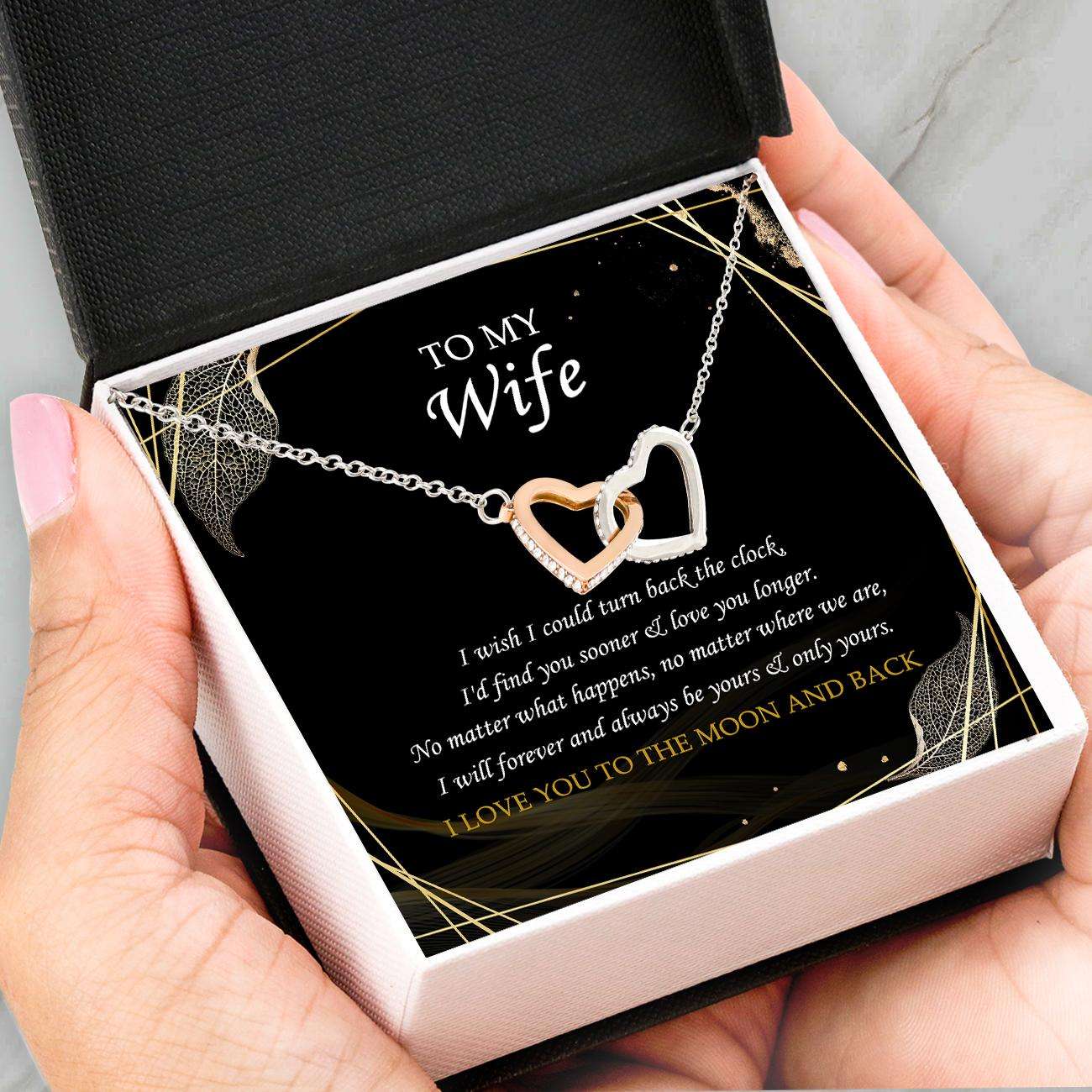 Wife Necklace, Wife Gifts “ Interlocking Hearts Necklace “ To My Wife From Husband “ Gift For Anniversary Birthday For Karwa Chauth Rakva