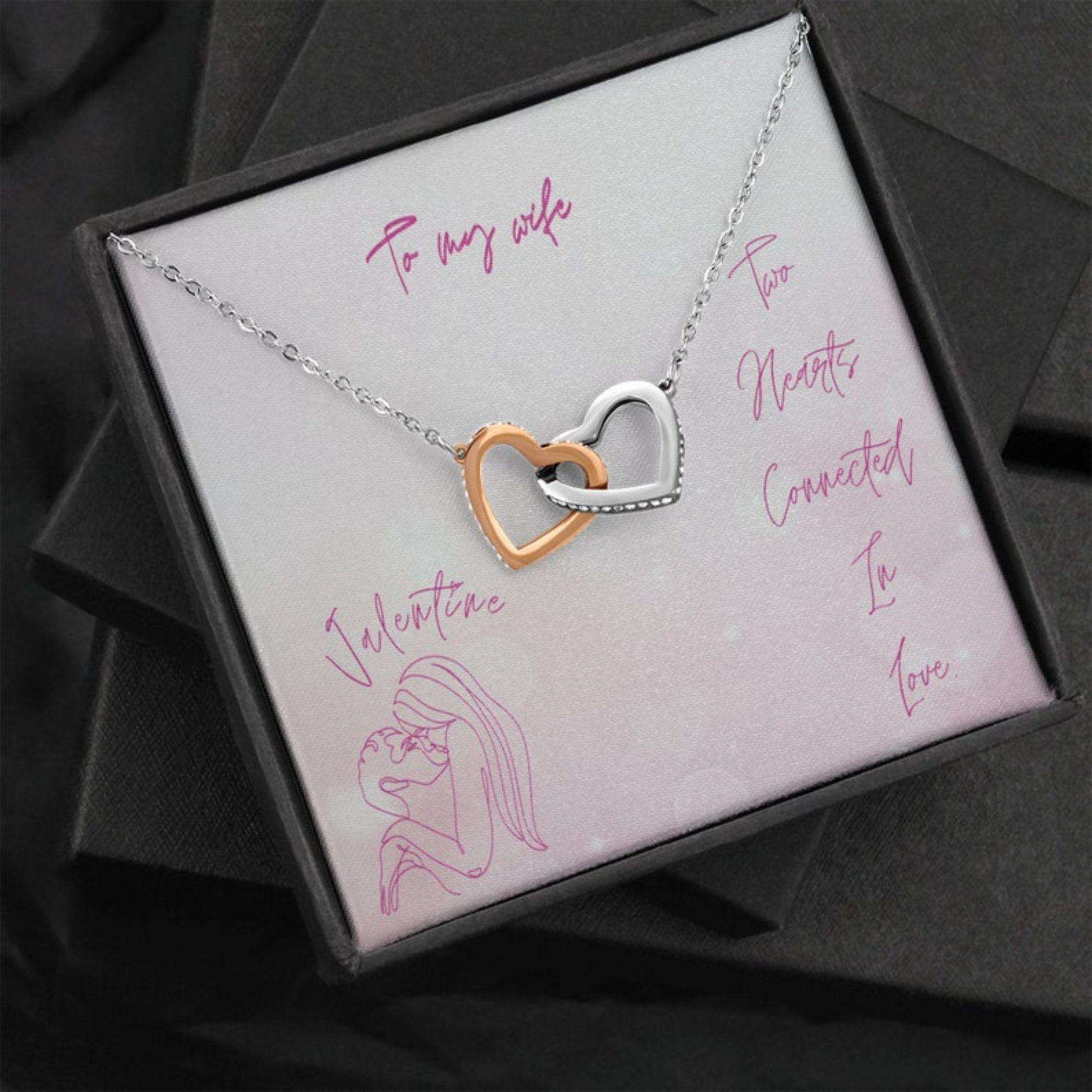 Wife Necklace, Wife Valentine’S Day Necklace / Two Hearts Connected In Love Gift / Interlocking Heart Necklace For Karwa Chauth Rakva