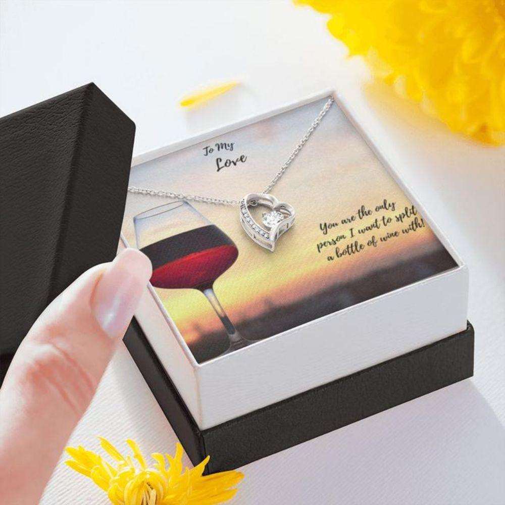 Wife Necklace,Gift Necklace With Message Card Split Wine To Love Heart Necklace For Karwa Chauth Rakva