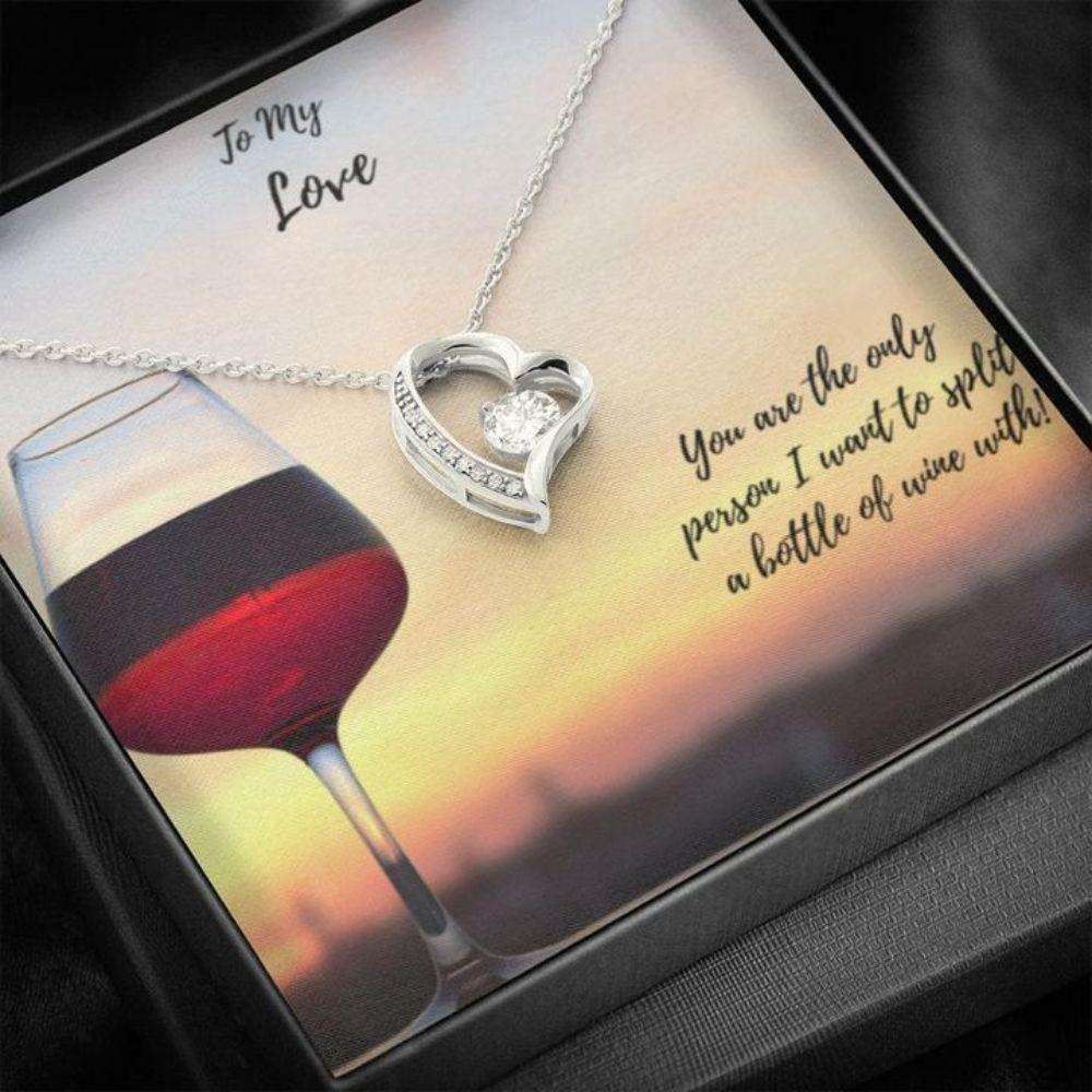 Wife Necklace,Gift Necklace With Message Card Split Wine To Love Heart Necklace For Karwa Chauth Rakva