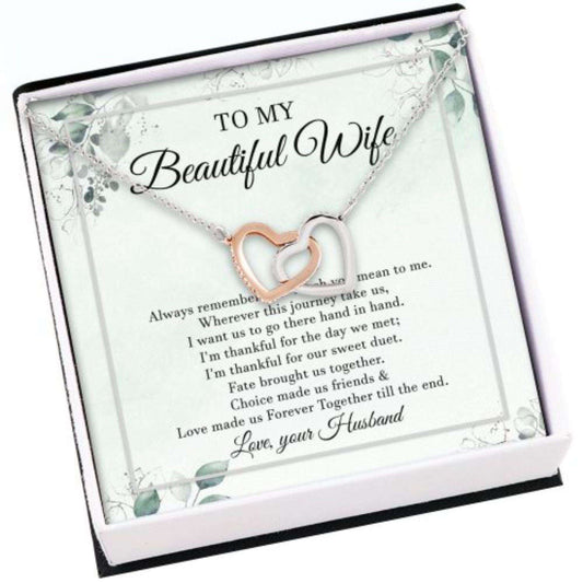 Wife Necklace,To My Beautiful Wife Necklace, Necklace For Wife From Husband, Gift For Wife Hearts Necklace For Karwa Chauth Rakva