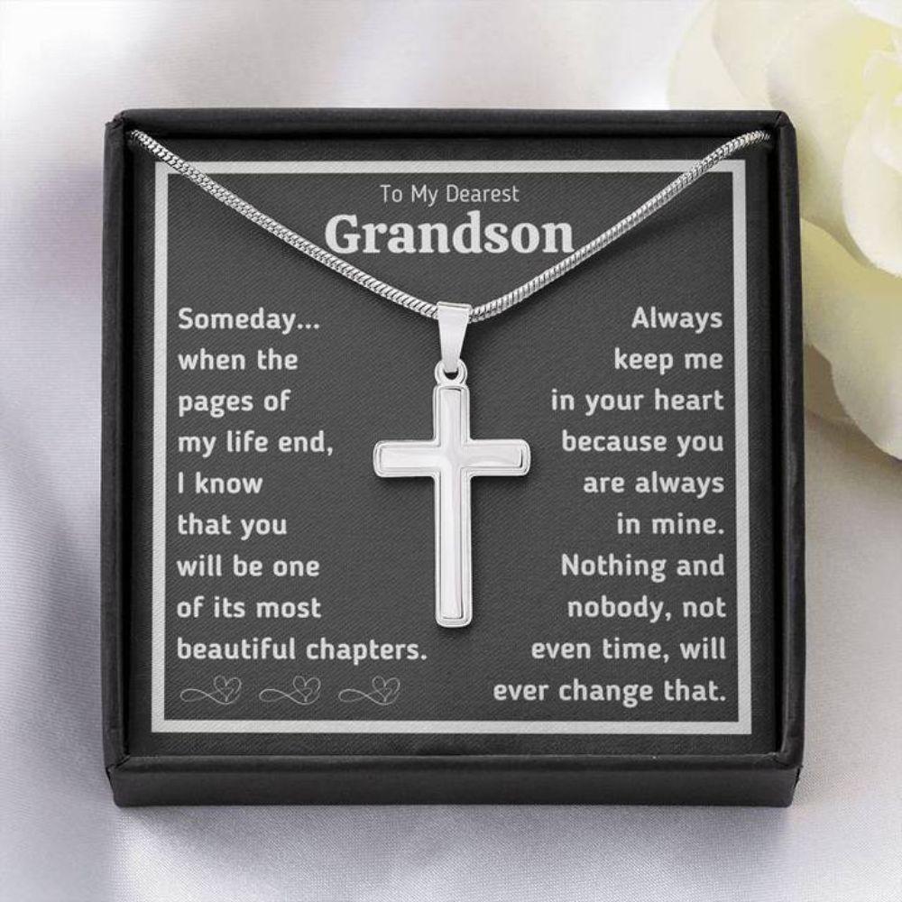 Grandson Necklace, To My Dearest Grandson Œbeautiful Chapters” Cross Necklace Gift Gifts for Grandmother Rakva